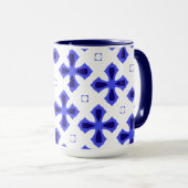 Modern blauw en wit kruis mok (Voorkant rechts)