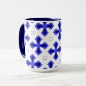 Modern blauw en wit kruis mok (Voorkant links)