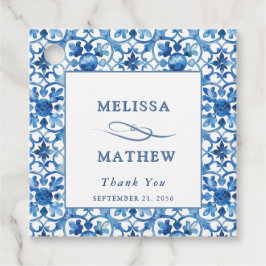 Modern blauw en wit Mediterraan huwelijk Bedankjes Labels