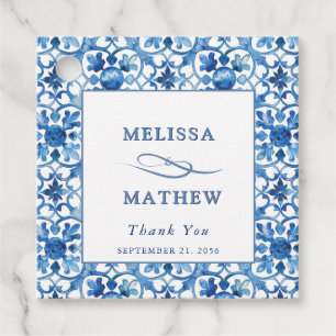 Modern blauw en wit Mediterraan huwelijk Bedankjes Labels