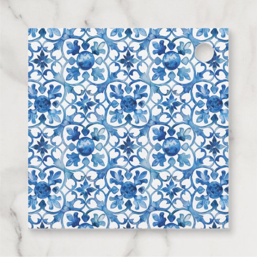 Modern blauw en wit Mediterraan huwelijk Bedankjes Labels (Achterkant)