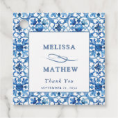 Modern blauw en wit Mediterraan huwelijk Bedankjes Labels (Voorkant)