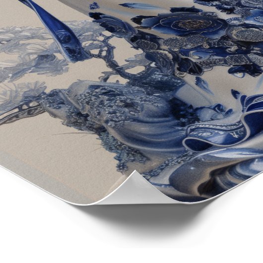 Modern blauw en wit porselein 3D Design Poster (Hoek)