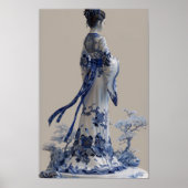 Modern blauw en wit porselein 3D Design Poster (Voorkant)