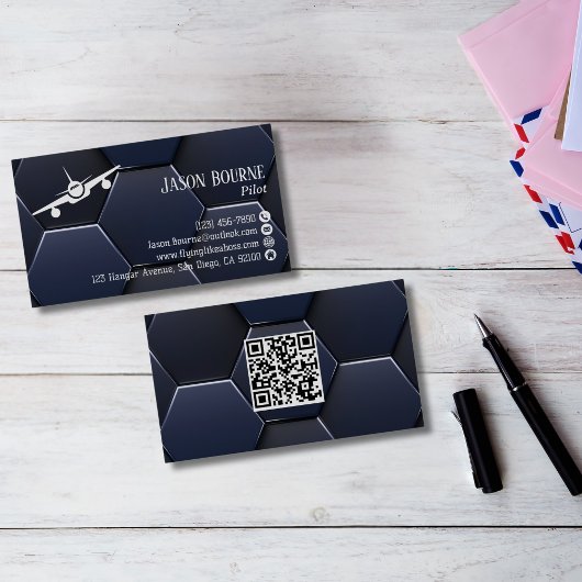 Modern blauw en wit professionele QR-code, luchtva Visitekaartje