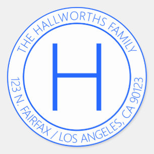 Modern blauw en wit retouradres ronde sticker