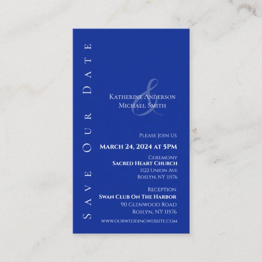 Modern Blauw en Wit-Save de datum- Visitekaartje (Voorkant)