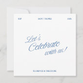 Modern Blauw en Wit Script Huwelijksmenu Kaart (Voorkant)