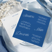 Modern Blauw en Wit Script Huwelijksmenu Kaart
