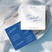 Modern Blauw en Wit Script Huwelijksmenu Kaart
