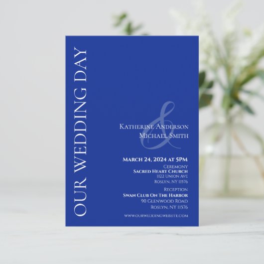 Modern blauw en wit-uitnodiging kaart (Staand voorkant)