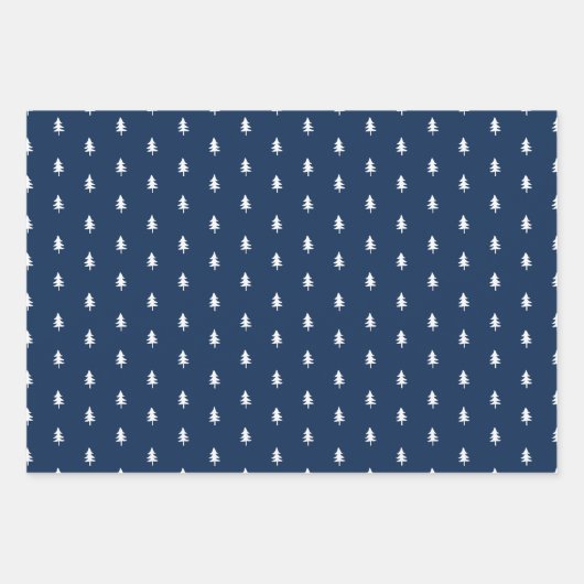 Modern blauw en wit vrolijk kerstbomen rendier inpakpapier vel (Voorkant 3)