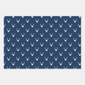Modern blauw en wit vrolijk kerstbomen rendier inpakpapier vel (Voorkant 2)