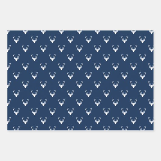 Modern blauw en wit vrolijk kerstbomen rendier inpakpapier vel (Voorkant 2)