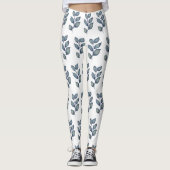 Modern blauw en wit waterverf gebladerte leggings (Voorkant)