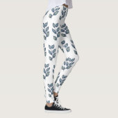 Modern blauw en wit waterverf gebladerte leggings (Rechts)