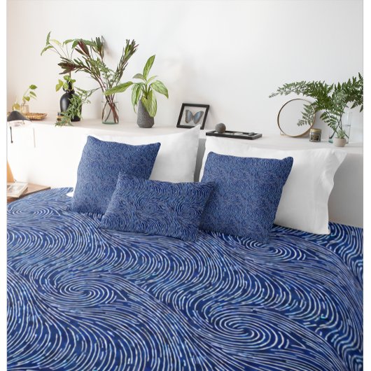 Modern Blauw en Wit Wave Swirl Patroon Kussensloop