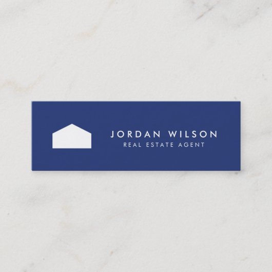 Modern Blauw en Witte Huis Makelaar Mini Visitekaartje (Voorkant)