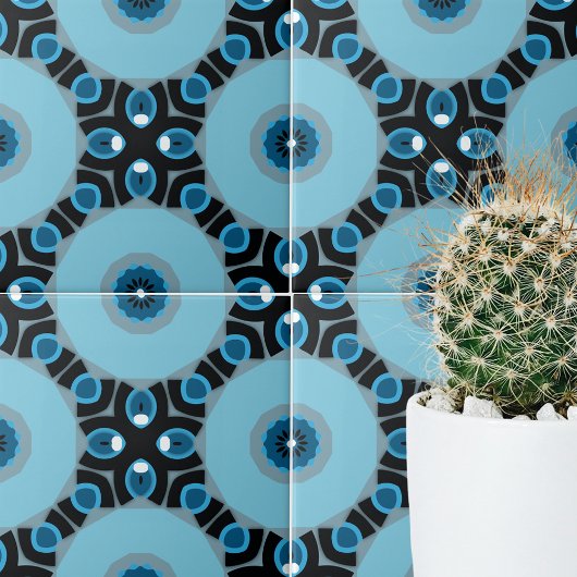Modern blauw en zwart geometrisch patroon tegeltje