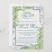 Modern Blauw Feest van de 7 Vissen Kerstfeest Kaart (Voorkant)