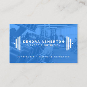 Modern blauw fitness visitekaartje met foto