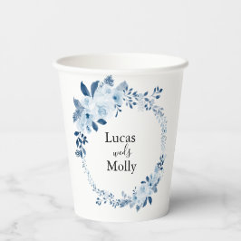 Modern Blauw Frans Bloemen Trouwpapier cup Papieren Bekers