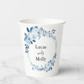 Modern Blauw Frans Bloemen Trouwpapier cup Papieren Bekers (Voorkant)