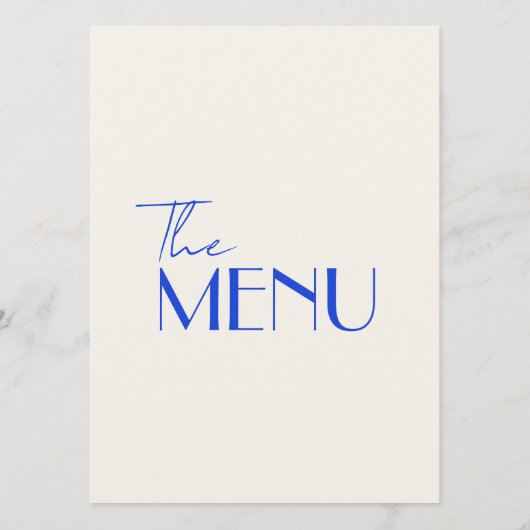 Modern Blauw Frans Retro Whimsical Bruiloft Menu (Achterkant)