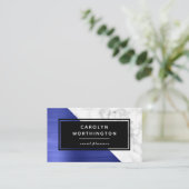 Modern blauw geborsteld Folie wit marmer zwart Visitekaartje (Staand voorkant)