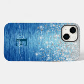 Modern blauw geborsteld metaal zilver glitter mono Case-Mate iPhone case (Achterkant (horizontaal))