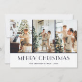 Modern blauw gebreid patroonfoto Kerst Kaart (Voorkant)