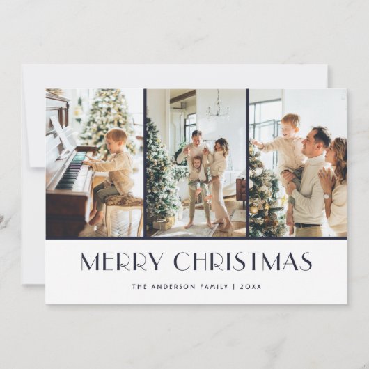 Modern blauw gebreid patroonfoto Kerst Kaart (Voorkant)