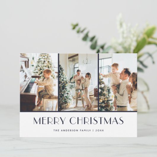 Modern blauw gebreid patroonfoto Kerst Kaart (Staand voorkant)