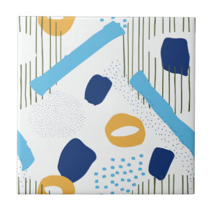 Modern blauw geel Abstract geometrisch retro-ontwe Tegeltje