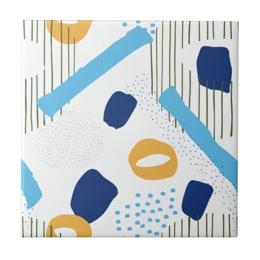 Modern blauw geel Abstract geometrisch retro-ontwe Tegeltje (Voorkant)