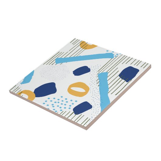 Modern blauw geel Abstract geometrisch retro-ontwe Tegeltje (Zijkant)