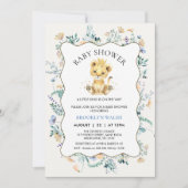 Modern Blauw Geel Bloemen Leeuw Baby shower Kaart (Voorkant)