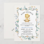 Modern Blauw Geel Bloemen Leeuw Baby shower Kaart (Voorkant / Achterkant)