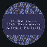 Modern Blauw Geel Chanoeka Bloemen Retouradres Ronde Sticker<br><div class="desc">Modern Boho Blauw Geel Chanoeka Botanische Custom Return Adres Classic Ronde Sticker</div>