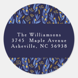 Modern Blauw Geel Chanoeka Bloemen Retouradres Ronde Sticker