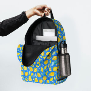 Modern Blauw Geel Citrus Citroen Watercolor Patroo Bedrukte Rugzak