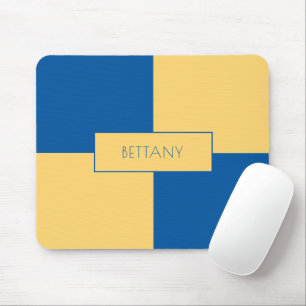 Modern blauw & geel geruit muismat