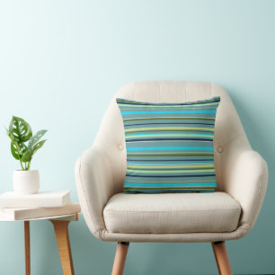 Modern Blauw Geel Groen Strepen Abstract Kussen