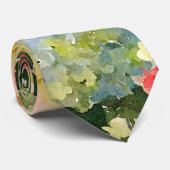 Modern Blauw Geel Koraal Hydrangea Rozen Bloemen Stropdas (Opgerold)