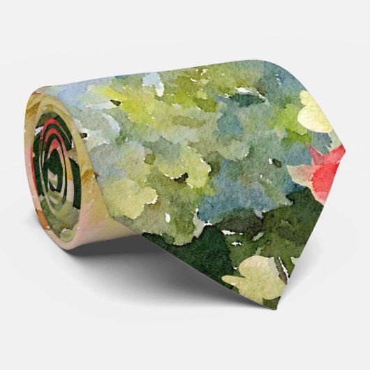 Modern Blauw Geel Koraal Hydrangea Rozen Bloemen Stropdas (Opgerold)