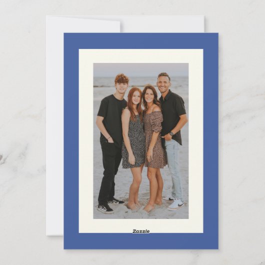 Modern Blauw Geel Menorah Chanoeka Twee Foto Feestdagenkaart (Achterkant)