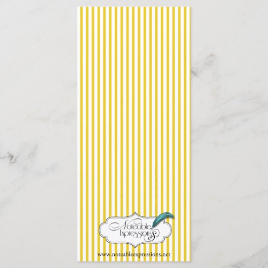 Modern Blauw Geel Streep Bruiloft Menu (Achterkant)