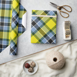 Modern Blauw & Geel Tartan Plaid Patroon Cadeaupapier