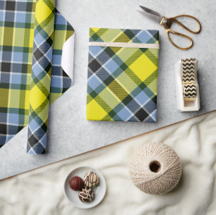 Modern Blauw & Geel Tartan Plaid Patroon Cadeaupapier