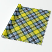 Modern Blauw & Geel Tartan Plaid Patroon Cadeaupapier (Uitgerold)